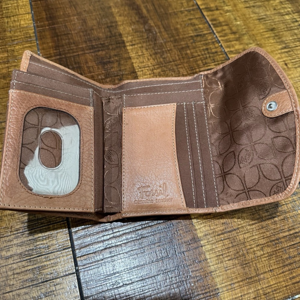 Fossil Hanover Leather Wallet Trifold Brown Cards Coins Money Snap Zipper‎ - Picture 11 of 16
